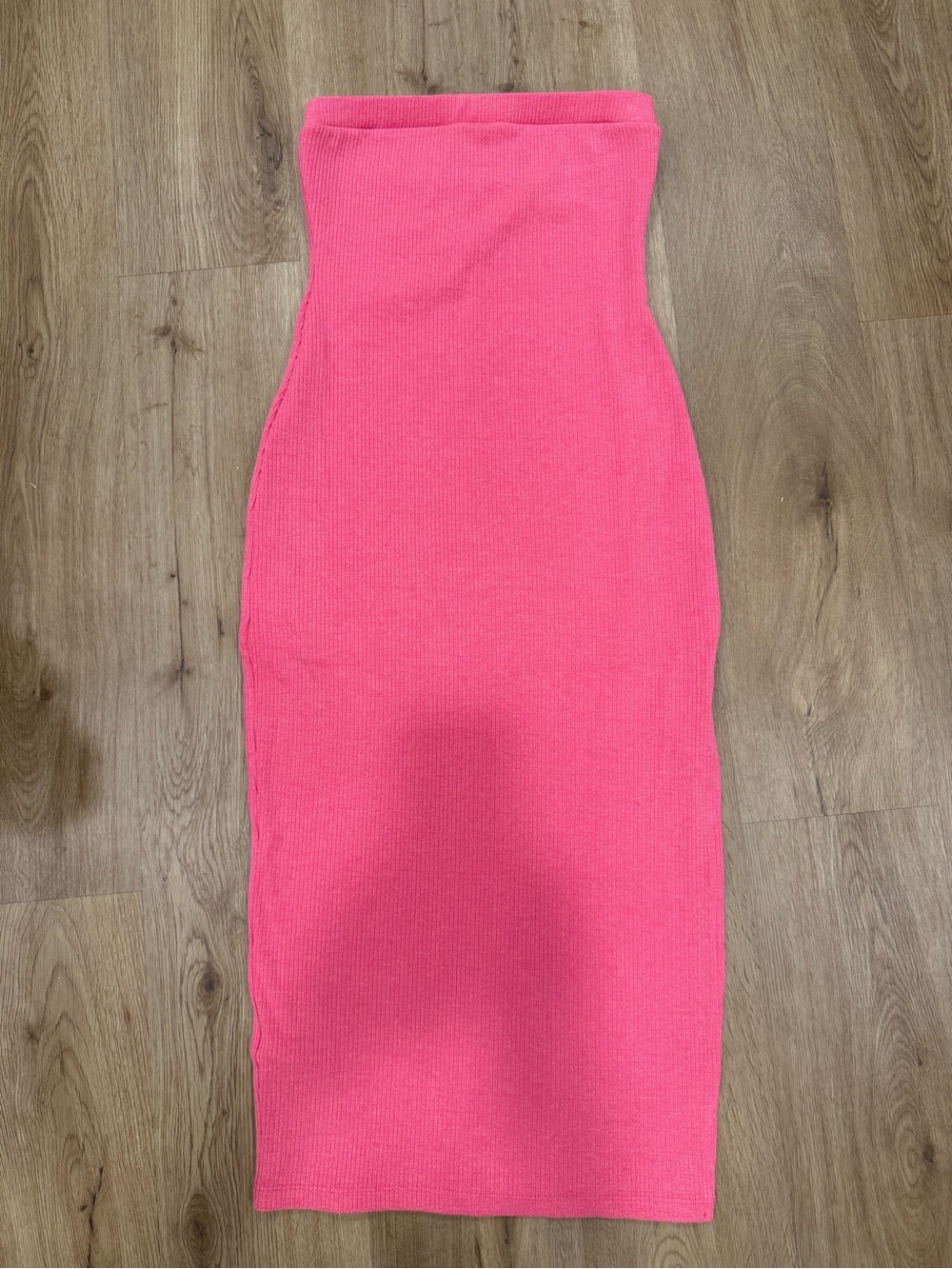 Tyche Strapless Midi Knit Dress in Hot Pink